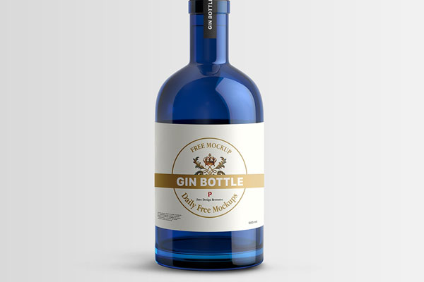 Front View of Gin Glass Bottle Mockup with a Cork Cap