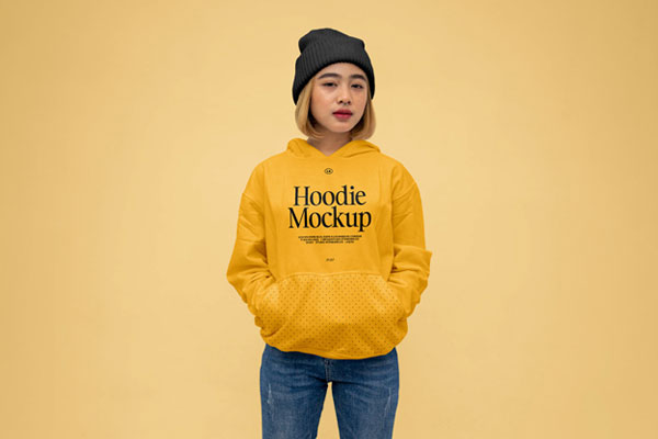 Front view of Girl Wearing Hoodie Mockup