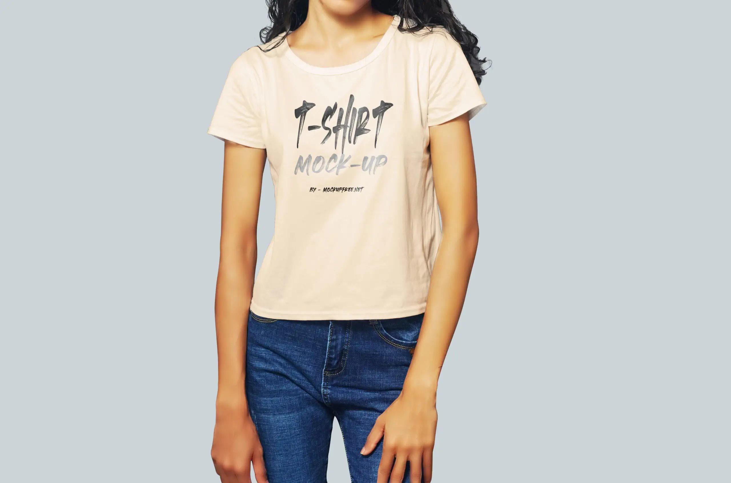 Front View of Girl Wearing T Shirt Mockup FREE PSD