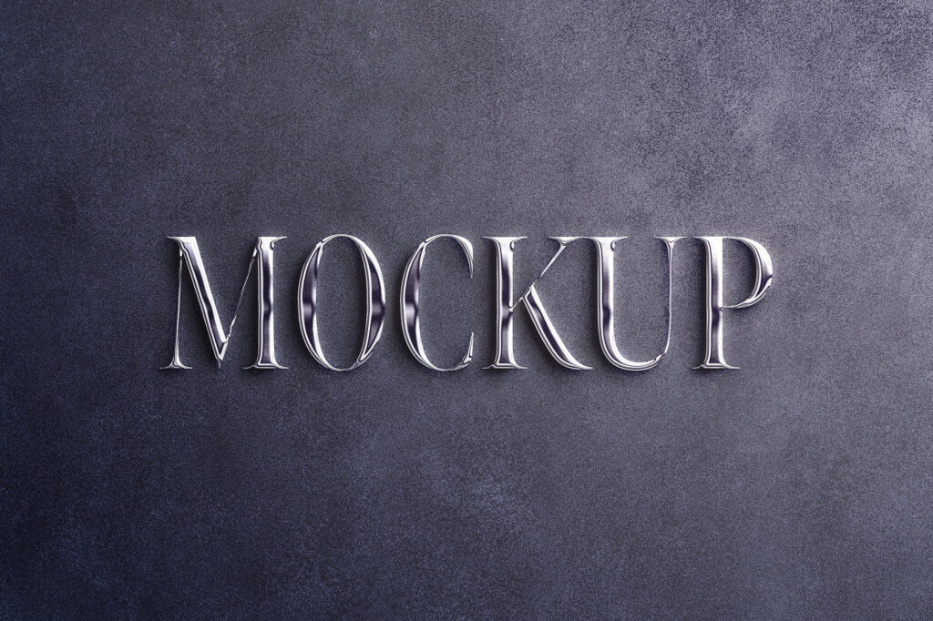 Front View of Glossy Silver Logo Mockup / Text Effect