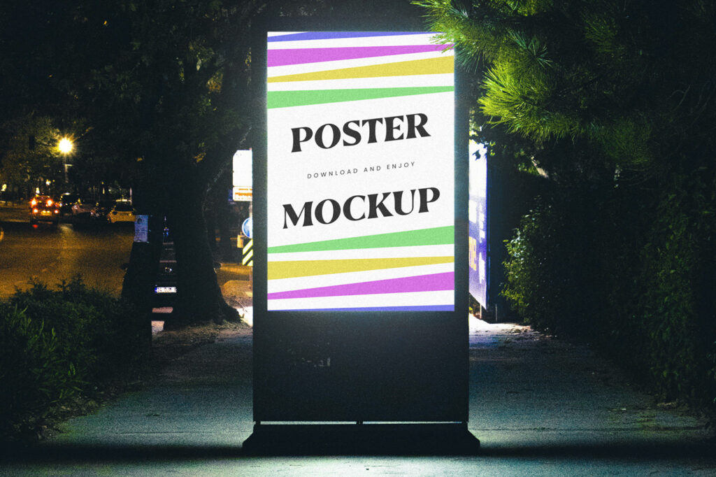 Front View of Glowing Night Poster Mockup