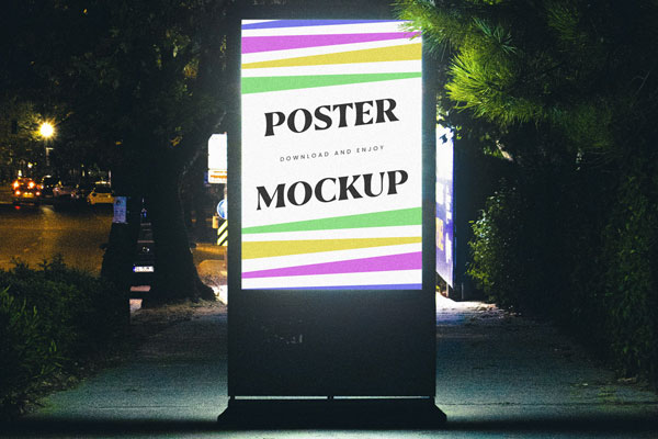 Front View of Glowing Night Poster Mockup