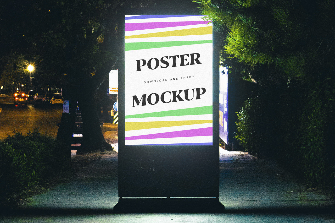 Front View of Glowing Night Poster Mockup FREE PSD
