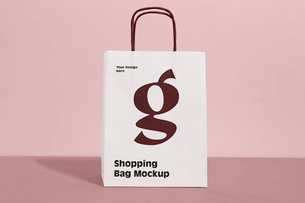 Front View of Grocery Paper Shopping Bag Mockup