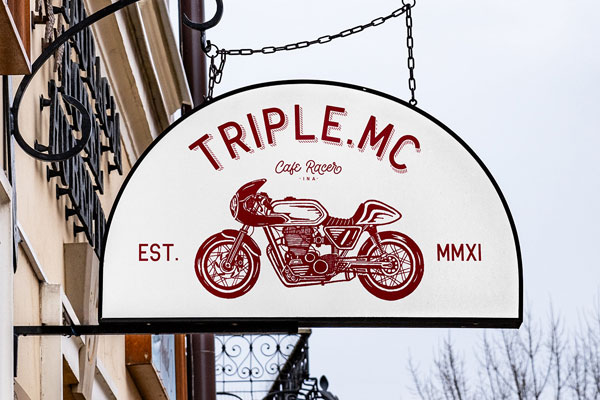 Front View of Half Circle Metal Sign on Wall Mockup