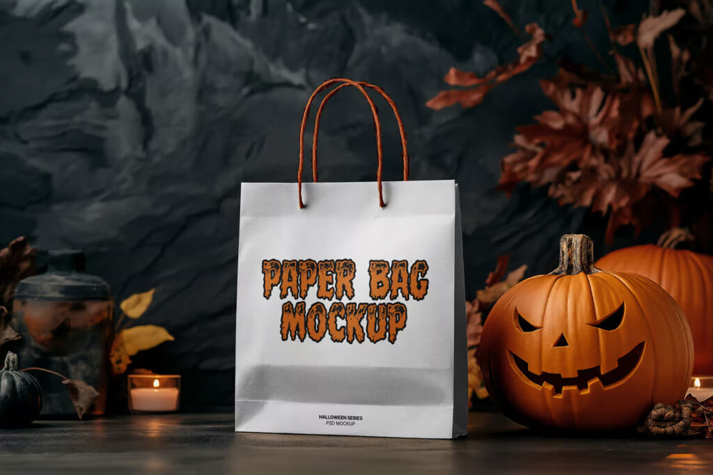 Front View of Halloween Paper Bag Mockup