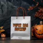 Front View of Halloween Paper Bag Mockup
