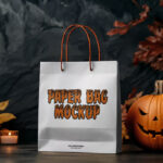Front View of Halloween Paper Bag Mockup