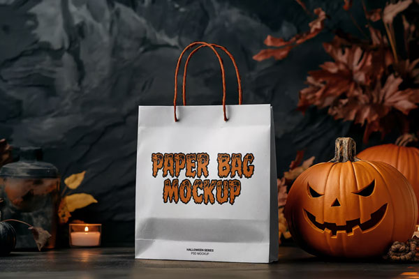 Front View of Halloween Paper Bag Mockup