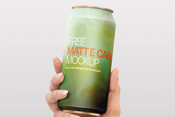 Front View of Hand Holding a Can Mockup