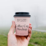 Front View of Hand Holding Coffee Cup Mockup in Park