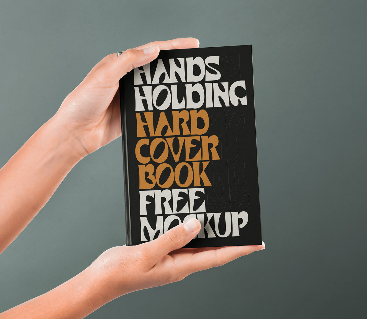 Front View of Hand Holding Hardcover Book Mockup FREE PSD