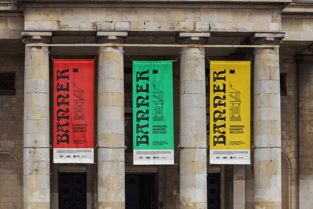 Front View of Hanging Banners Mockup