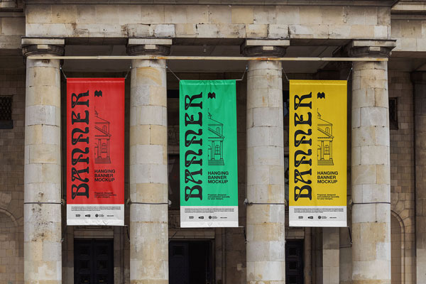 Front View of Hanging Banners Mockup