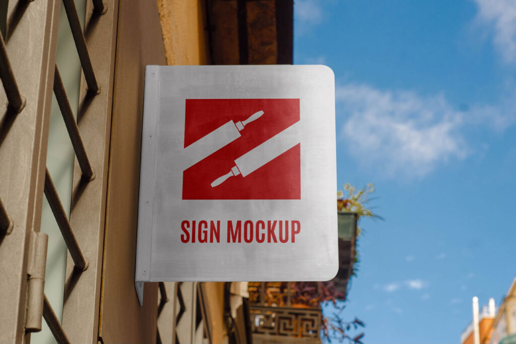 Front View of Hanging Metal Sign Mockup