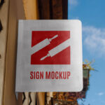 Front View of Hanging Metal Sign Mockup