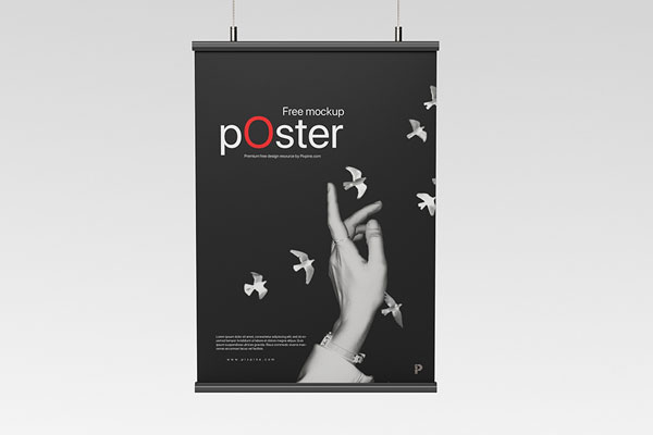 Front View of Hanging Poster Mockup with Frames