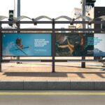 Front View of Horizontal Bus Stop Advertising Billboard Mockup