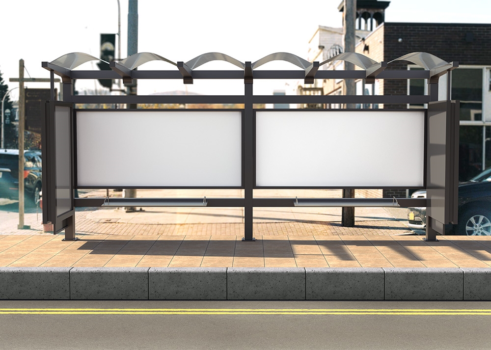 Front View of Horizontal Bus Stop Advertising Billboard Mockup