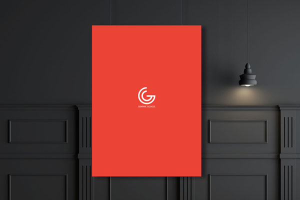Front View of Huge Poster Floating in Indoor Setting Mockup