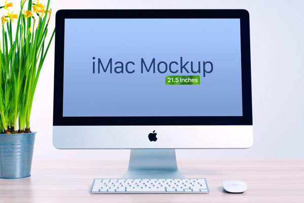 Front View of iMac 21.5 Inches on Polished Table Mockup