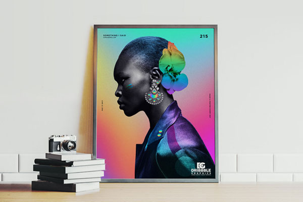 Front View of Indoor Poster Mockup on Wooden Table