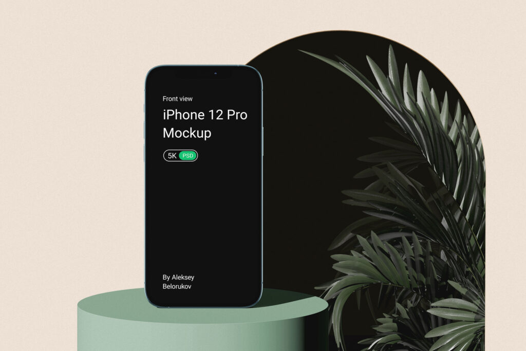 Front View of iPhone 12 Pro Mockup with Plant