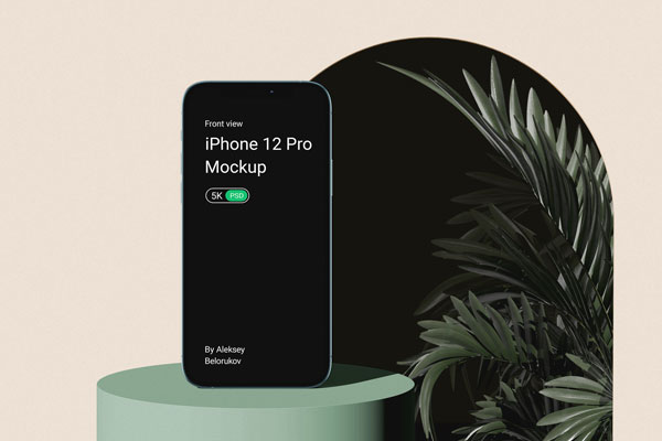 Front View of iPhone 12 Pro Mockup with Plant