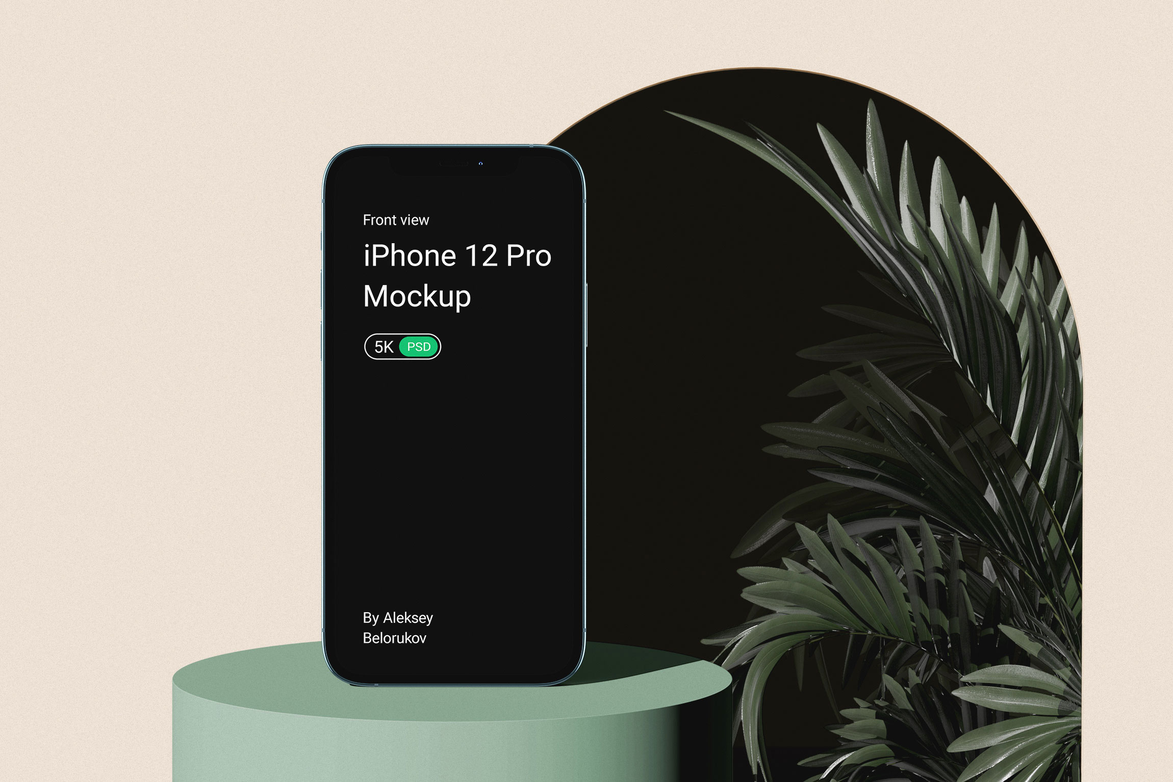 Free Front View of iPhone 12 Pro Mockup with Plant PSD Template