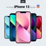 Front View of iPhone 13, iPhone 13 Pro, Max & Mini Ai & Mockups Set