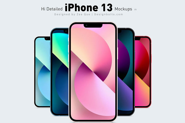 Front View of iPhone 13, iPhone 13 Pro, Max & Mini Ai & Mockups Set