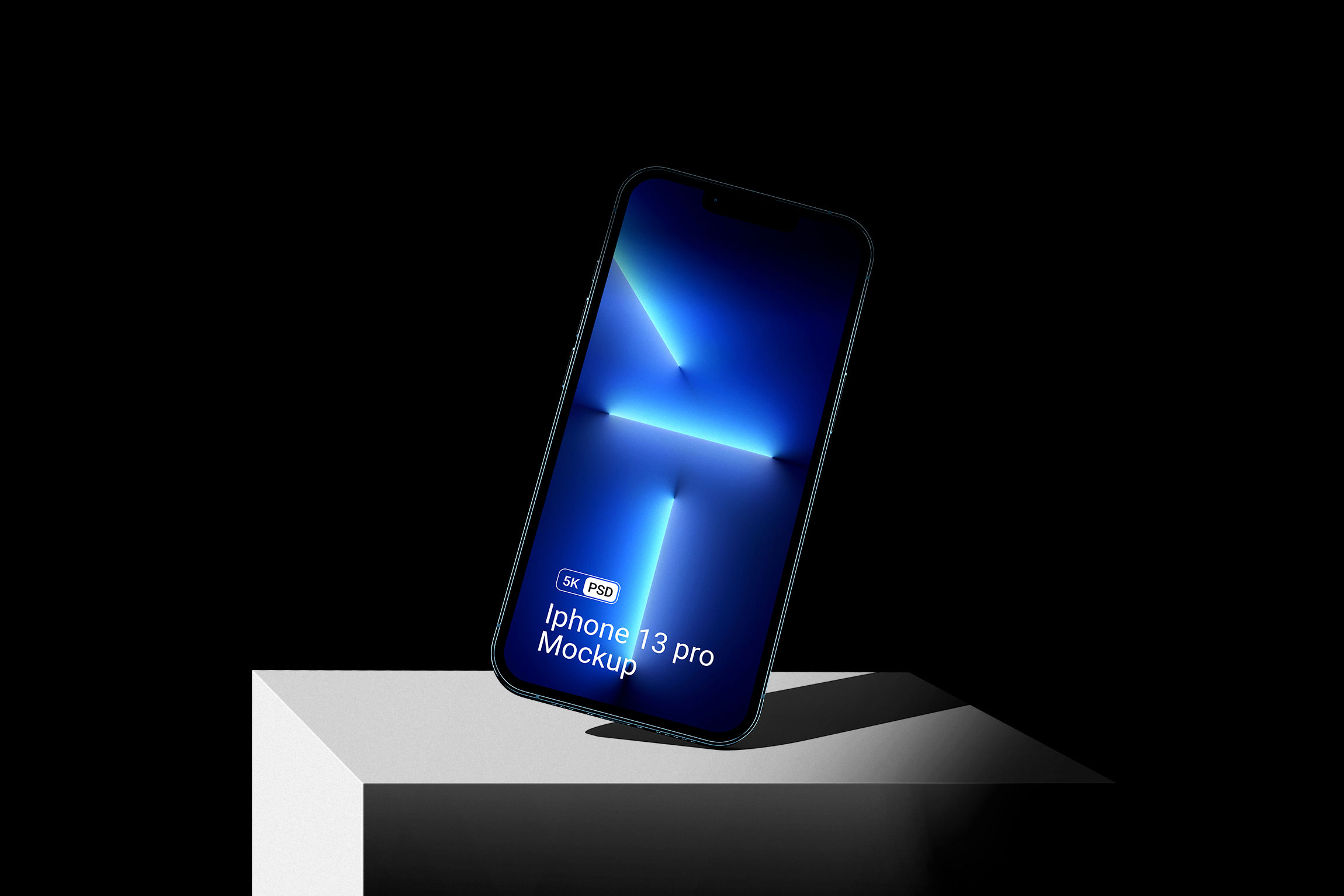 Free Front View of iPhone 13 Pro Mockup on Block PSD Template