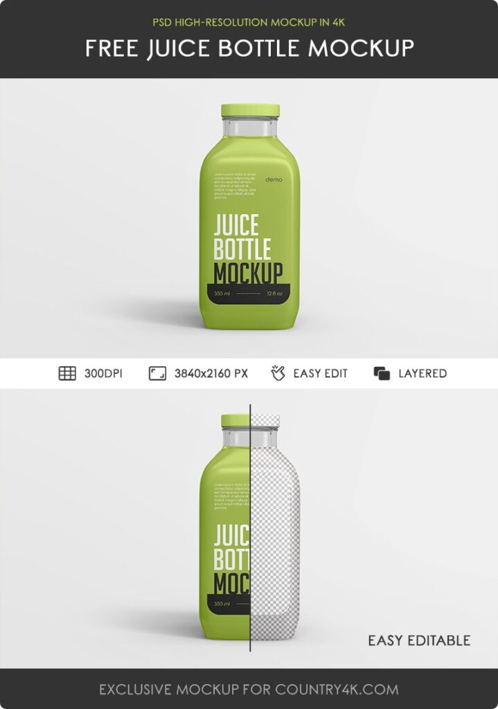 Front View of Juice Bottle Mockup