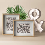 Front View of Landscape and Portrait Standing Wooden Frames Mockup