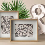 Front View of Landscape and Portrait Standing Wooden Frames Mockup
