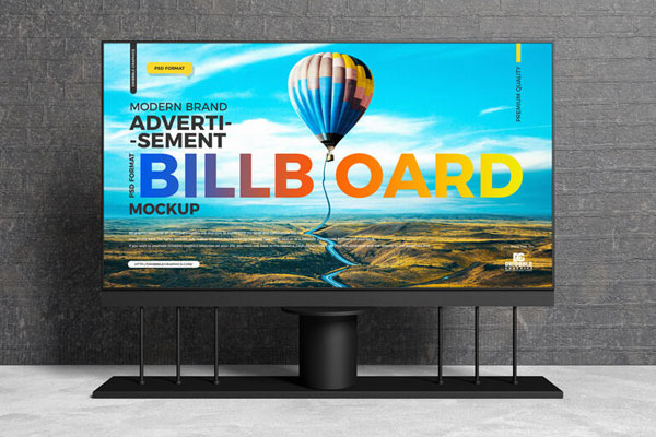 Front View of Large Horizontal Billboard Mockup in Indoor Setting