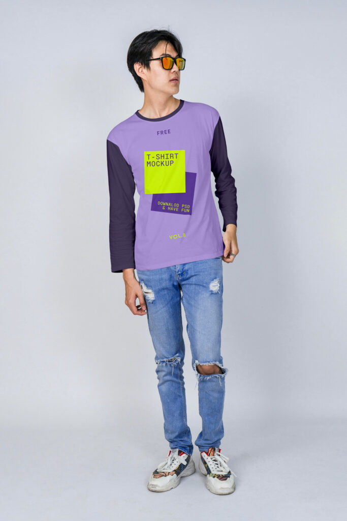 Front View of Long sleeve T-Shirt Mockup on Men