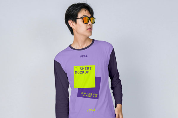 Front View of Long sleeve T-Shirt Mockup on Men