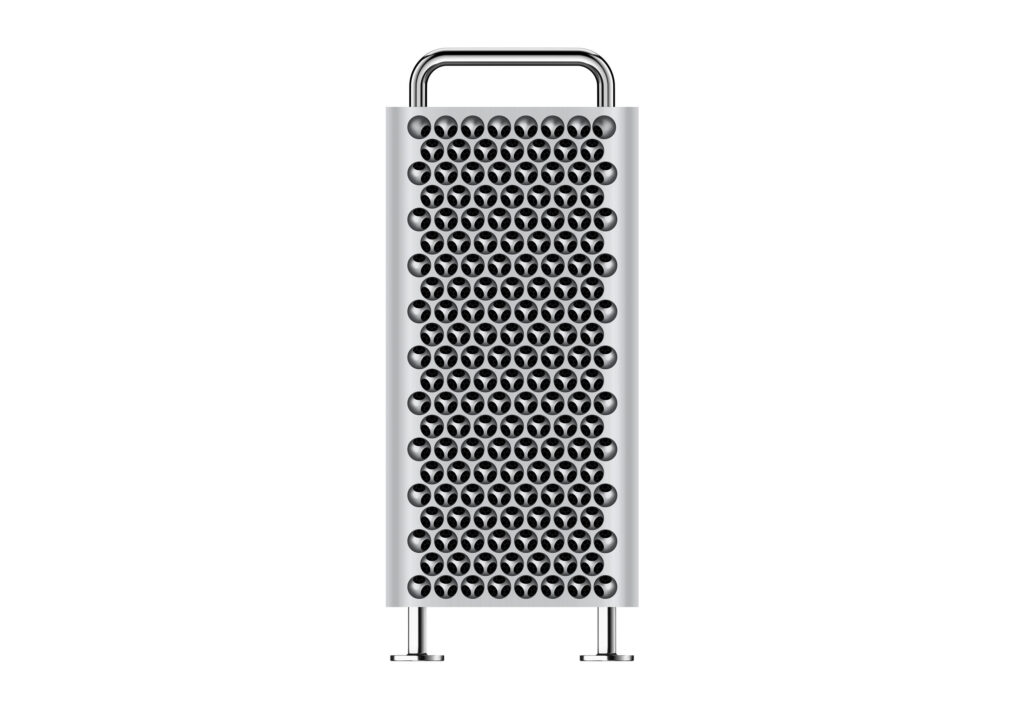 Front View of Mac Pro next to its Case Mockup
