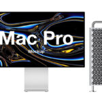 Front View of Mac Pro next to its Case Mockup