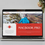 Front View of MacBook Pro on Table Surrounded by Vases Mockup