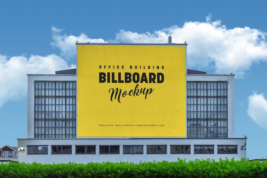 Front View of Majestic Office Building Billboard Mockup