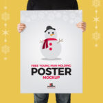 Front View of Man Hand Holding Poster Mockup