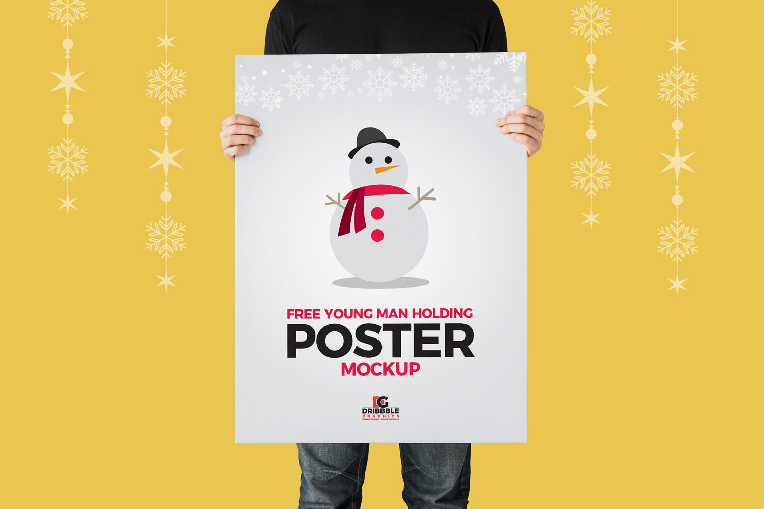Front View of Man Hand Holding Poster Mockup FREE PSD