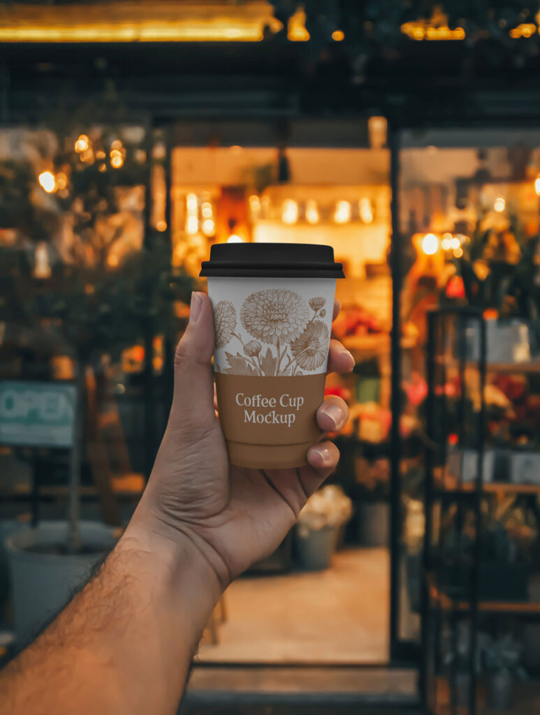 Front View of Man Holding Paper Cup Mockup