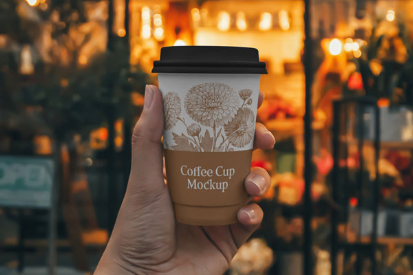 Front View of Man Holding Paper Cup Mockup