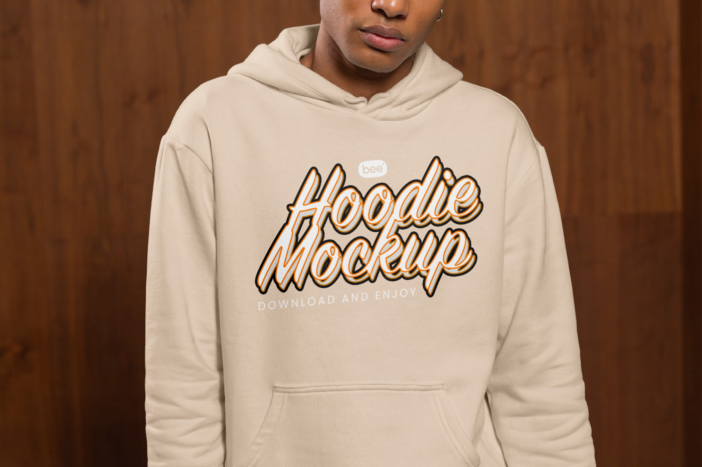 Front View of Man Wearing Hoodie Mockup FREE PSD