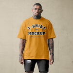 Front View of Man Wearing Oversize T-Shirt and Shorts Mockup