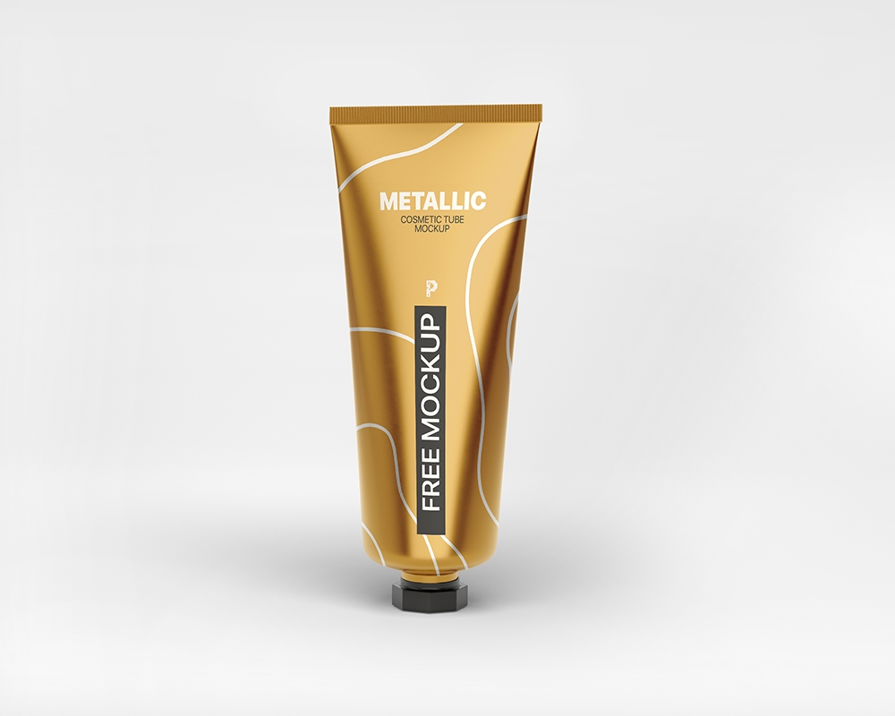 Front View of Metallic Cosmetic Tube Mockup
