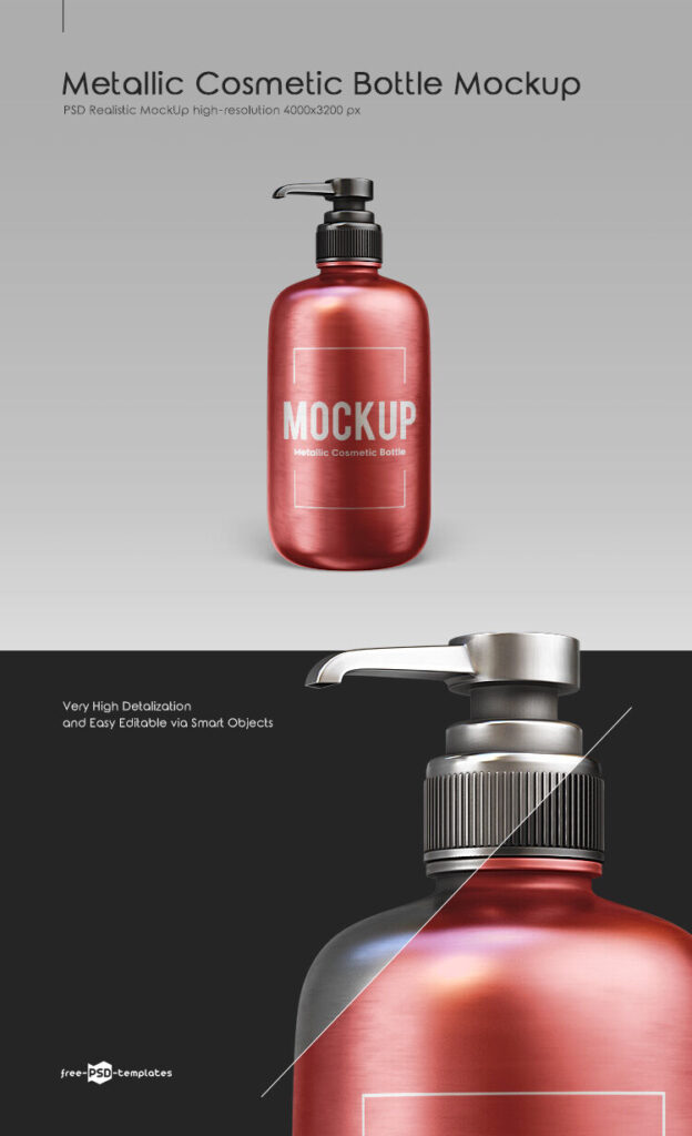 Front View of Metallic Pump Cosmetic Bottle Mockup